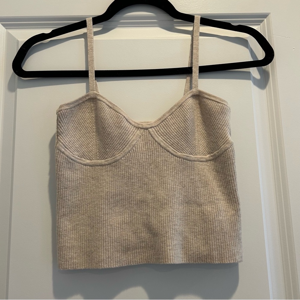 Madewell Tan Beige Corset-Detail Crop Sweater Tank